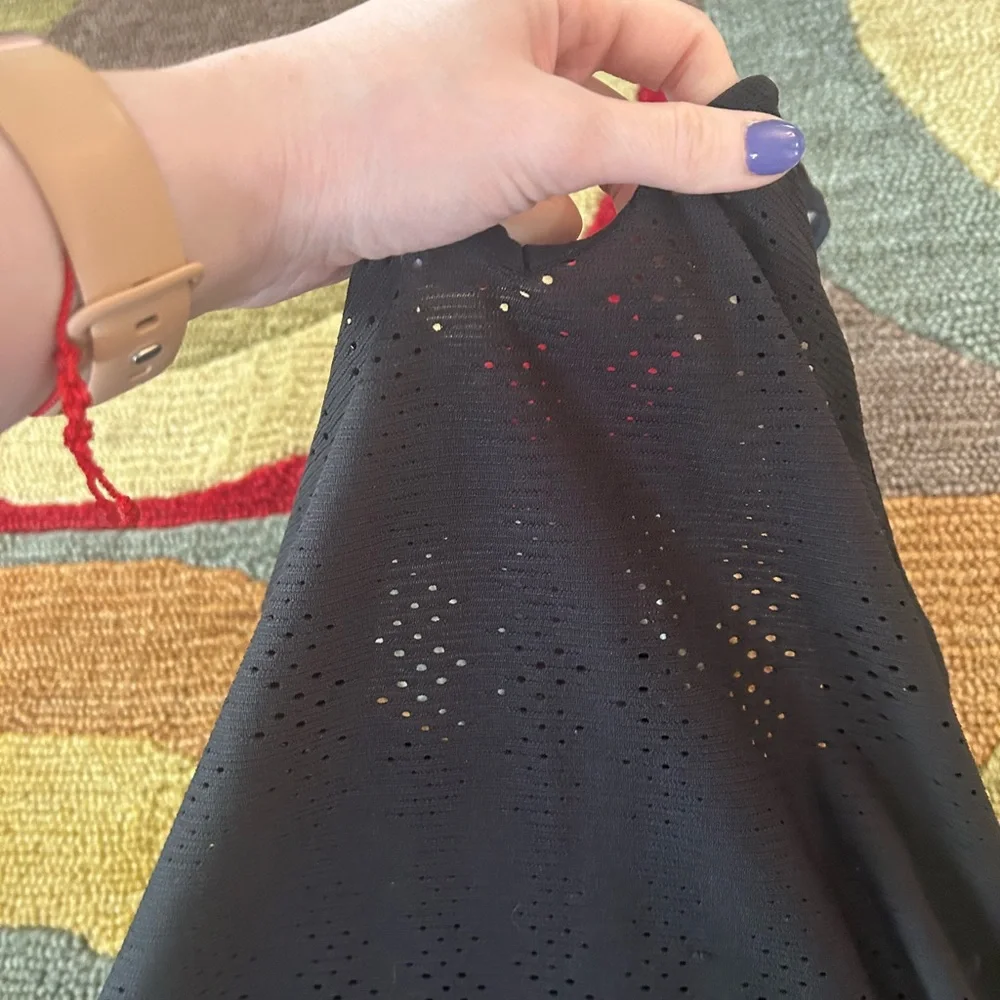 Athleta Black Limitless Laser Cut Tank Top Black Mesh Criss Cross Women’s Size S